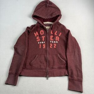Hollister Womens Burgundy Surf Team 1922 Graphic Full Zip Hoodie Medium Maroon